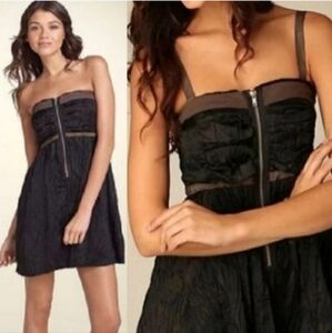 Free People Womens Brown Black Zip Crinkle Dress